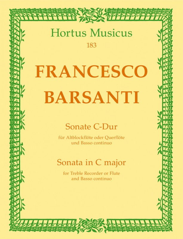 Barsanti: Sonata in C Opus 1/2 for Treble Recorder published by Barenreiter