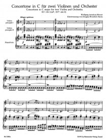 Mozart: Concertone in C K.190 for 2 Violins published by Barenreiter