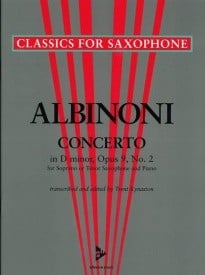 Albinoni: Concerto in D Minor Opus 9 No 2 for Tenor Saxophone published by Advance Music