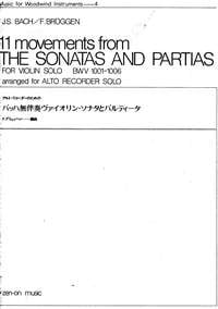 Bach: 11 Movements from the Sonatas and Partias for Solo Violin arranged for Treble Recorder published by Zen-on