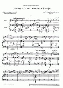 Korngold: Concerto in D Opus 35 for Violin published by Schott