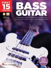 First 15 Lessons: Bass Guitar published by Hal Leonard (Book/Online Audio)