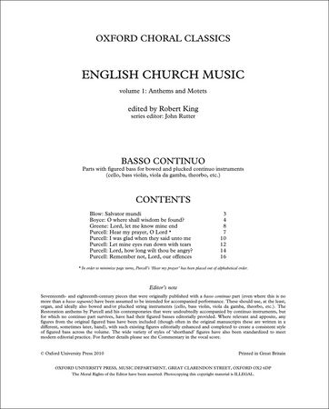 English Church Music, Volume 1: Anthems and Motets published by OUP - Basso continuo part