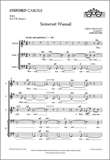 Rutter: Somerset Wassail SATB published by OUP
