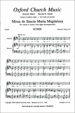 Willan: Missa de Sancta Maria Magdalena in D (Unison) published by OUP