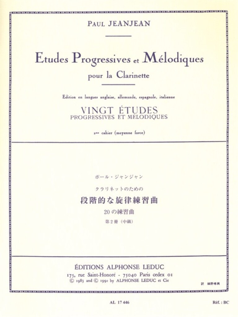 Jeanjean: 20 Etudes Progressives & Melodiques 2 for Clarinet published by Leduc