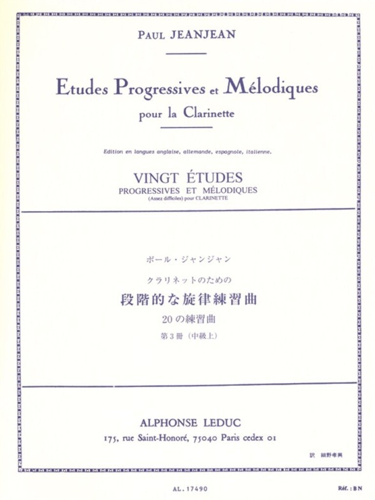 Jeanjean: 20 Etudes Progressives & Melodiques 3 for Clarinet published by Leduc