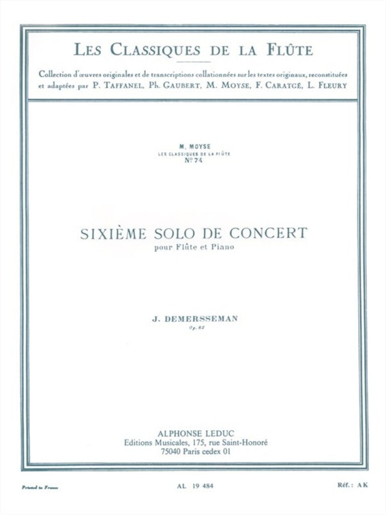 Demersseman: Demersseman: 6me Solo de Concert Opus 82 for Flute published by Leduc