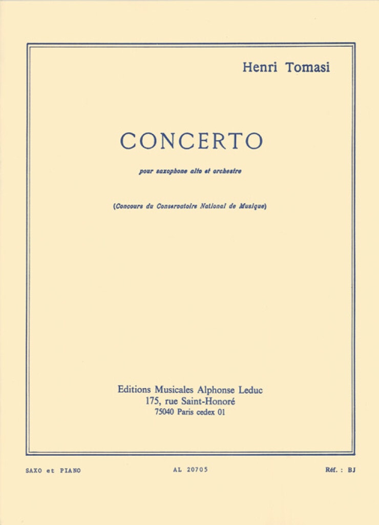 Tomasi: Concerto for Alto Saxophone published by Leduc