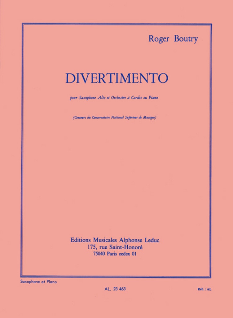 Boutry: Divertimento for Alto Saxophone published by Leduc