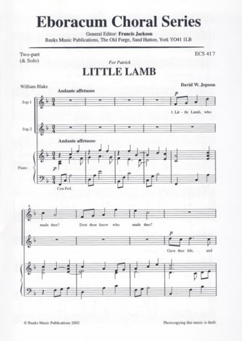 Jepson: Little Lamb 2pt published by Eboracum