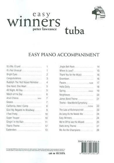 Easy Winners Piano Accompaniment for Tuba/Eb Bass published by Brasswind