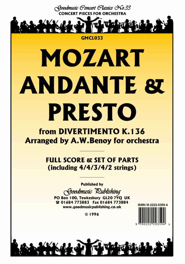Mozart: Andante & Presto (Benoy) Orchestral Set published by Goodmusic