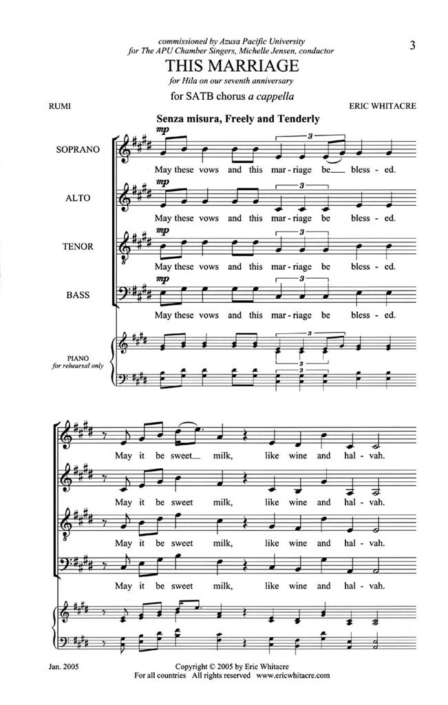 Whitacre: This Marriage SATB published by Shadow Water