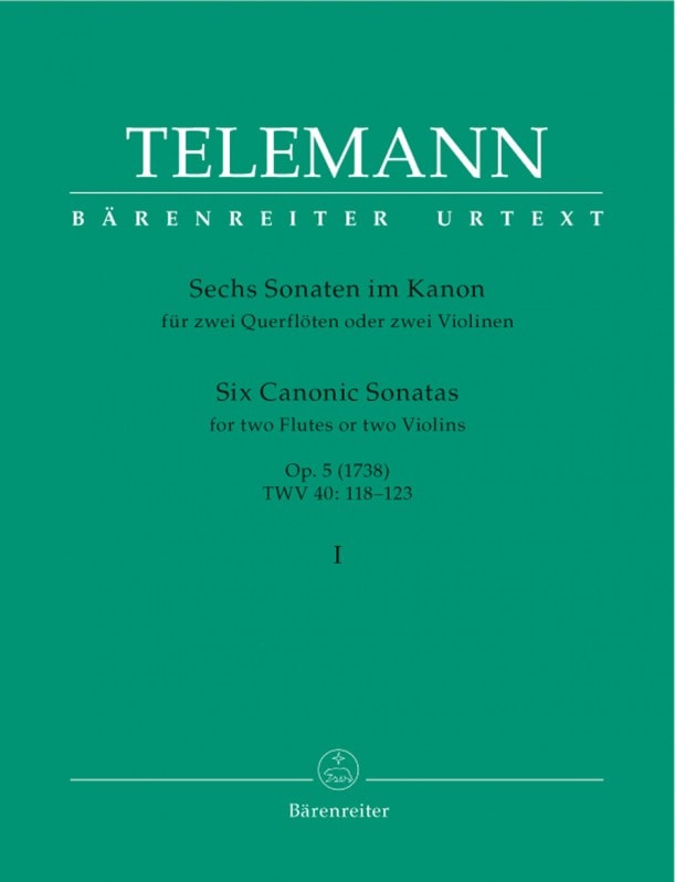 Telemann: 6 Canonic Sonatas for 2 Violins or 2 Flutes Volume 1 published by Barenreiter