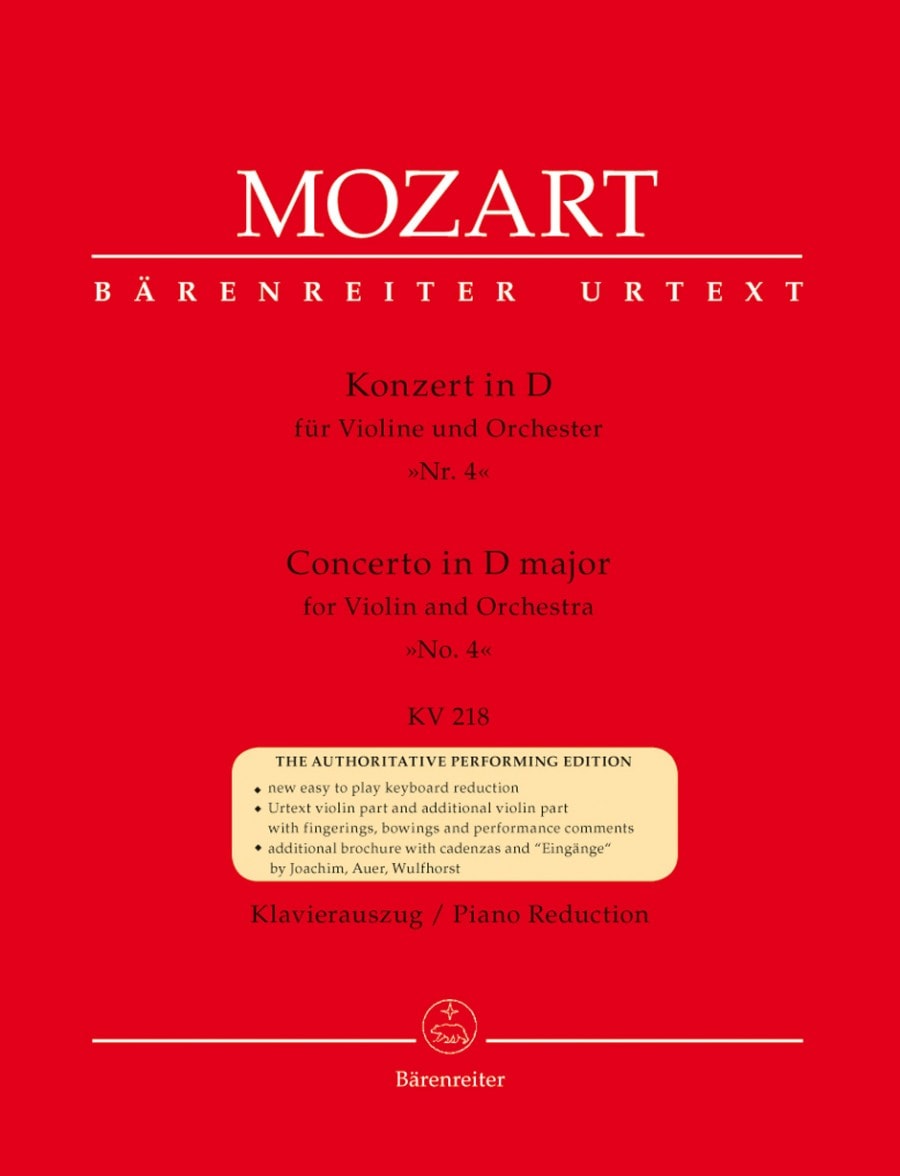 Mozart: Concerto No.4 in D Major for Violin published by Barenreiter