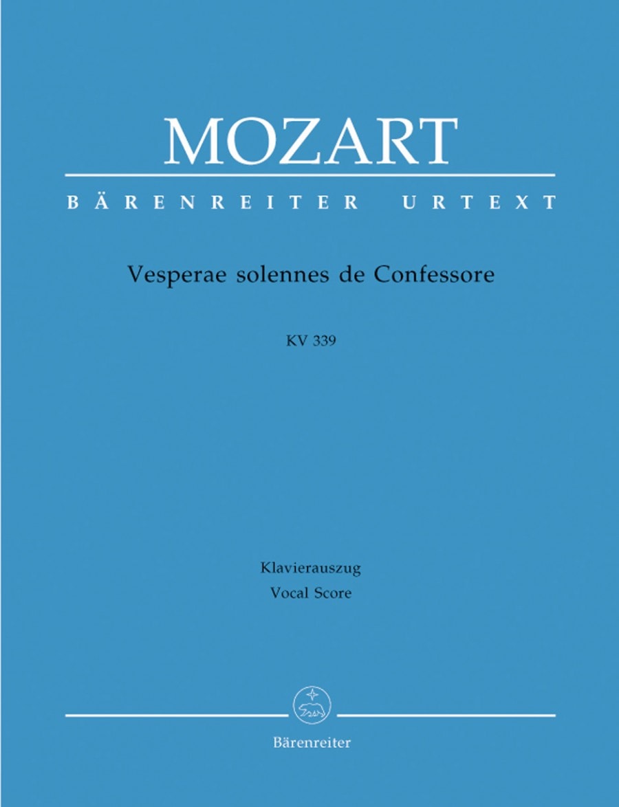 Mozart: Vesperae solennes de Confessore (K339) published by Barenreiter Urtext - Vocal Score