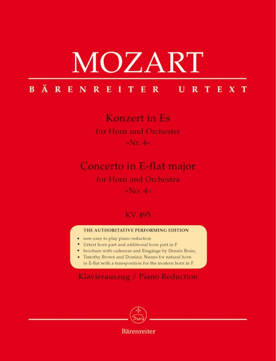 Mozart: Concerto No 4 in Eb KV495 for Horn published by Barenreiter