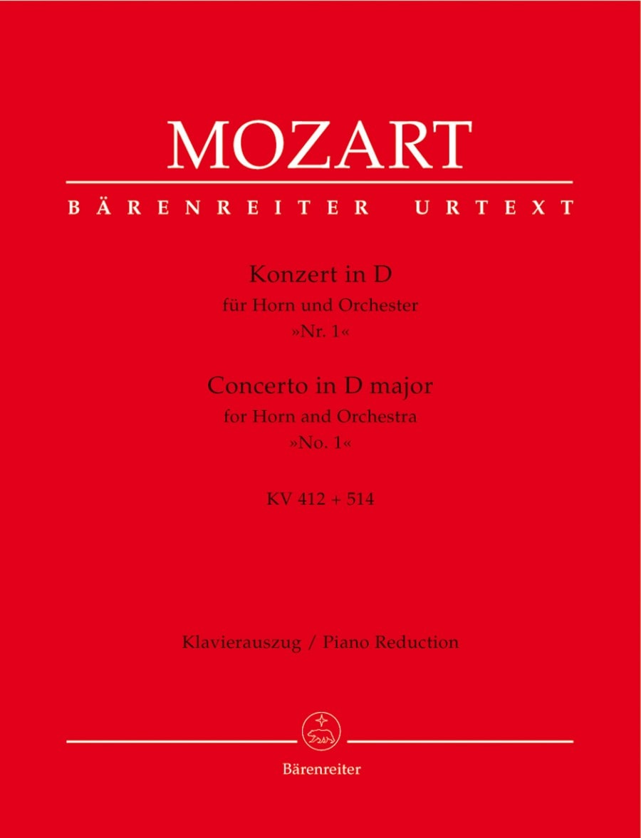Mozart: Concerto No 1 in D KV412 + 514 for Horn published by Barenreiter