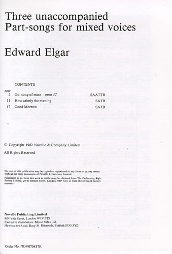 Elgar: Three Unaccompanied Part-Songs For Mixed Voices published by Novello