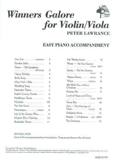 Winners Galore Piano Accompaniment for Violin or Viola published by Brasswind