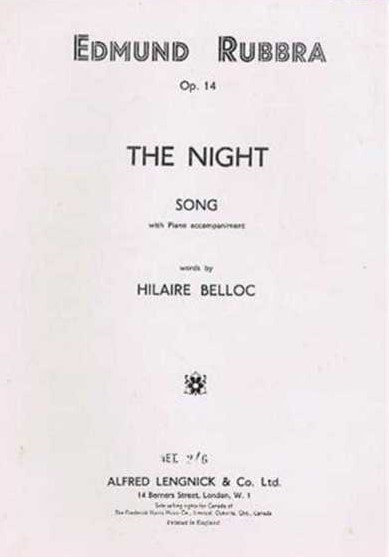 Rubbra: Night Opus 14 for Voice published by Lengnick