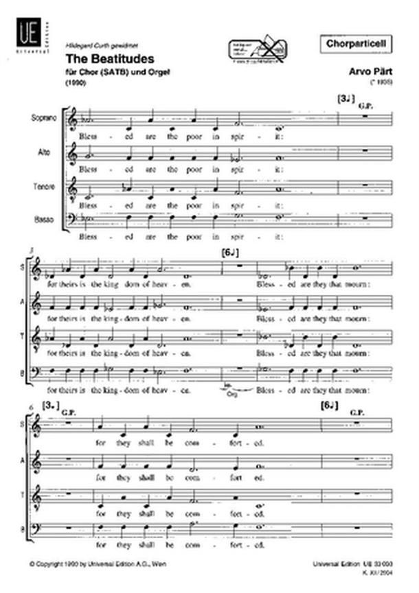 Arvo Part: The Beatitudes (choral score) published by Universal