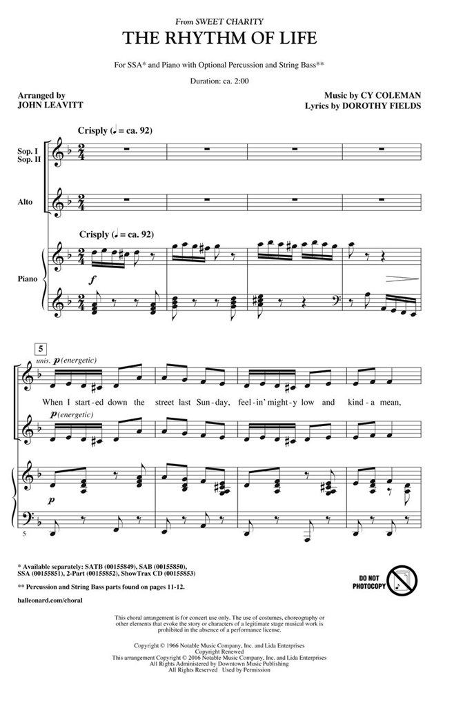 Coleman: Rhythm of Life SSA and Piano published by Hal Leonard