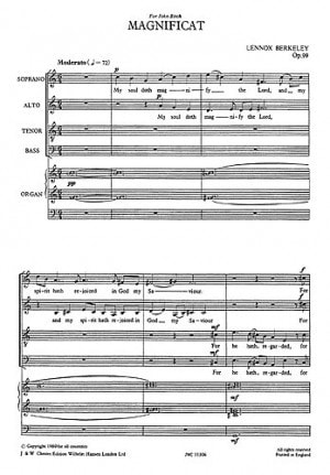 Berkeley: Magnificat And Nunc Dimittis Opus 99 SATB published by Chester