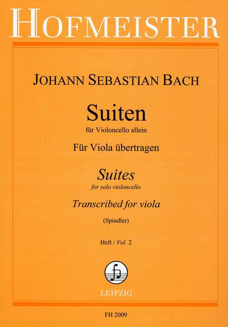 Bach: 6 Suites for Cello transcribed for Viola Volume 2 published by Hofmeister