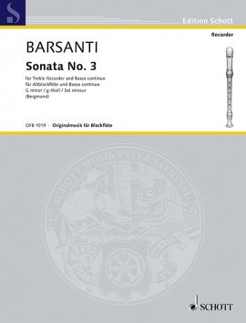 Barsanti: Sonata in G Minor for Treble Recorder published by Schott