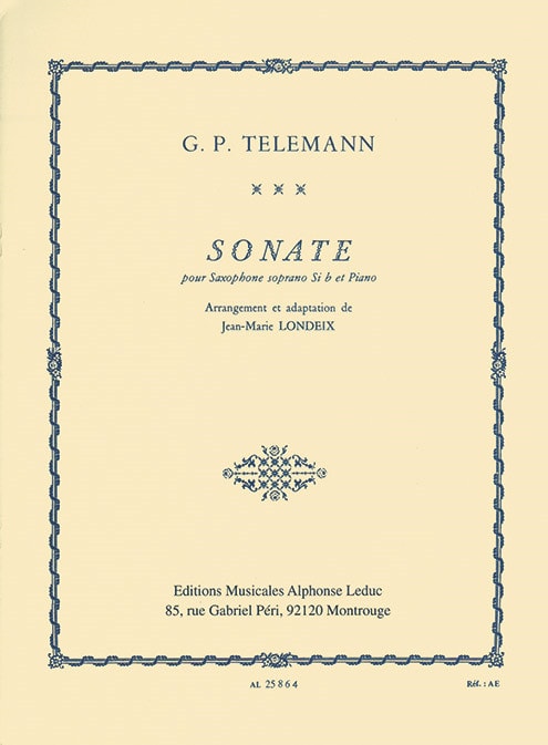 Telemann: Sonata in C Minor TWV41:a3 for Soprano Saxophone published by Leduc