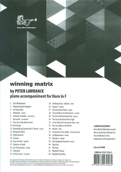 Winning Matrix Piano Accompaniment for Horn in F published by Brasswind