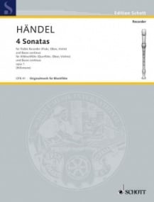 Handel: Four Sonatas for Treble Recorder published by Schott