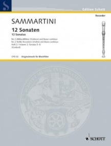 Sammartini: 12 Sonatas Volume 2 for Treble Recorder published by Schott