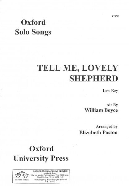 Boyce: Tell Me Lovely Shepherd in Bb for Low Voice published by OUP