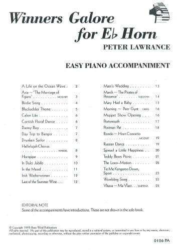 Winners Galore piano accompaniment for Eb horn published by Brasswind