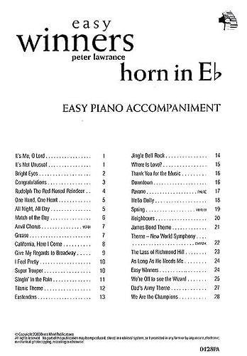 Easy Winners Piano Accompaniment for Horn in Eb published by Brasswind