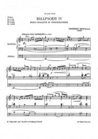 Howells: Rhapsody No. 4 & Prelude De Profundis for Organ published by Novello