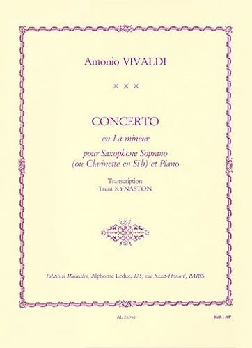 Vivaldi: Concerto FVII/5 (RV461) in A minor for Soprano Saxophone published by Leduc