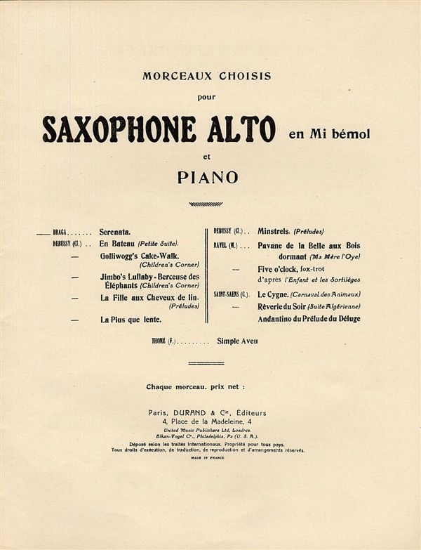 Braga: Serenata for Alto Saxophone published by Durand