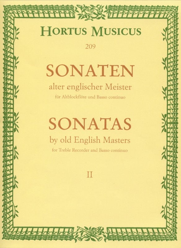 Sonatas by Old English Masters 2 for Treble Recorder published by Hortus Musicus