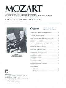 Mozart: 14 of His Easiest Piano Pieces for Piano published by Alfred