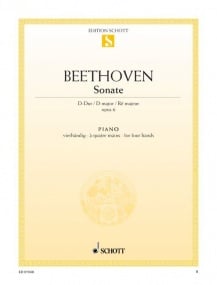 Beethoven: Sonata facile in D Opus 6 for Piano Duet published by Schott