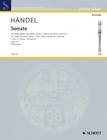 Handel: Sonata Opus 1 No.7 in C HWV365 for Treble Recorder published by Schott