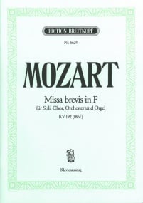 Mozart: Missa brevis in F (K192) published by Breitkopf - Vocal Score
