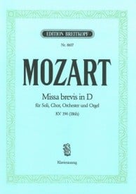 Mozart: Missa brevis in D (K194) published by Breitkopf - Vocal Score