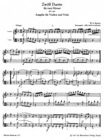 Mozart: 12 Duets K487 (originally for 2 horns) for Violin and Viola published by Barenreiter