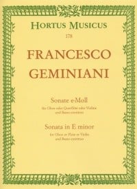 Geminiani: Sonata in E Minor for Oboe published by Barenreiter