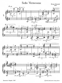 Krenek: Sechs Vermessene for Piano published by Barenreiter